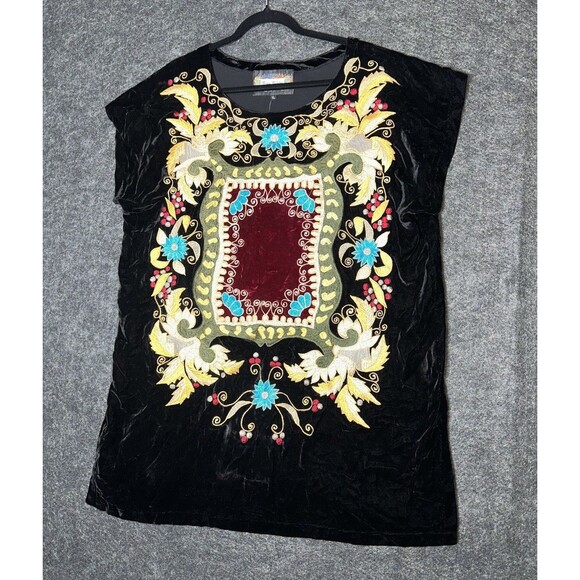 Vintage Collection Black Velvet Embroidered Tunic Top Dress XL 20% Silk Boho NWT - Picture 1 of 8